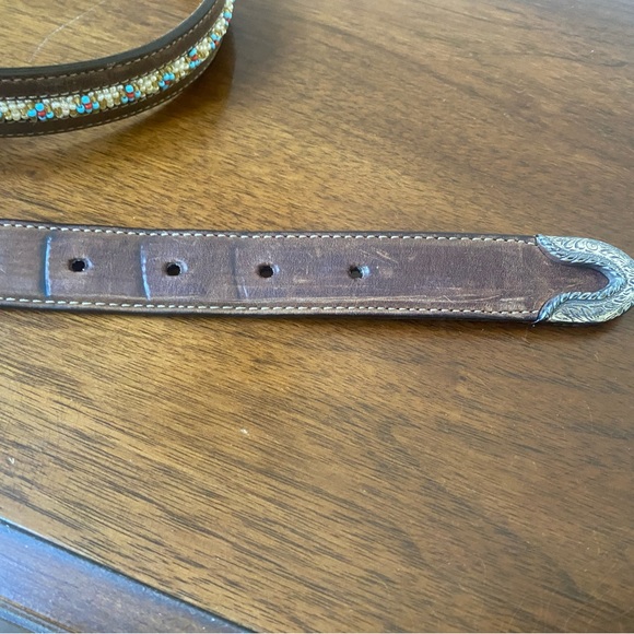 Women’s Tony Lama Beaded Leather Belt Blue Brown Size 30 - Picture 5 of 13